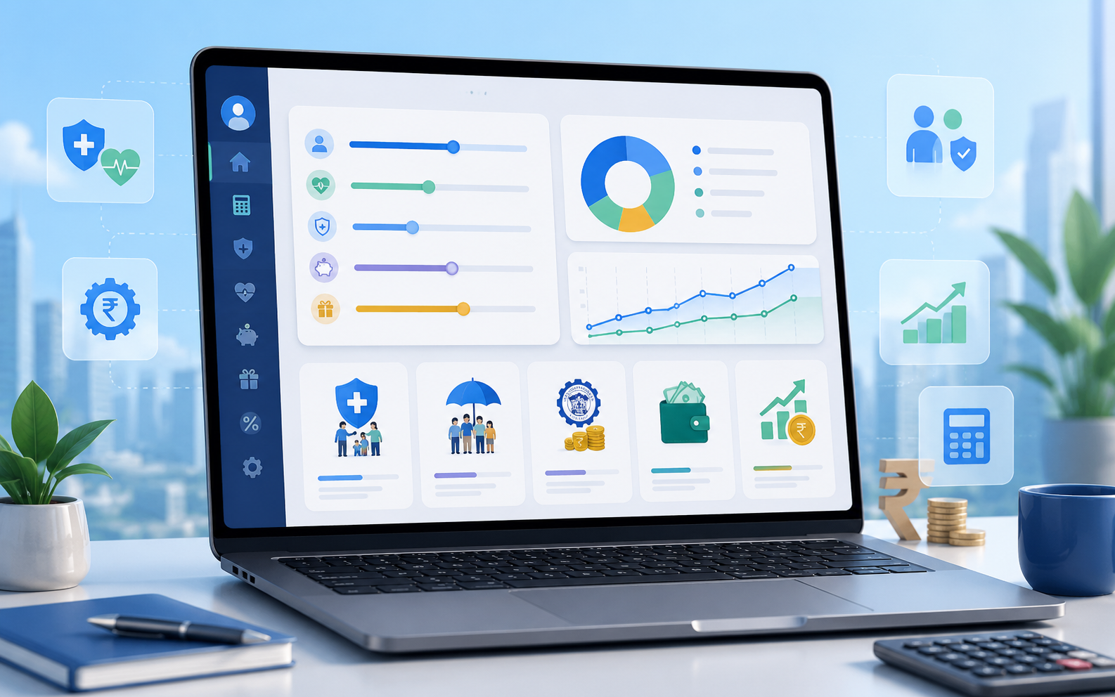 Financial calculator and benefits planning visual